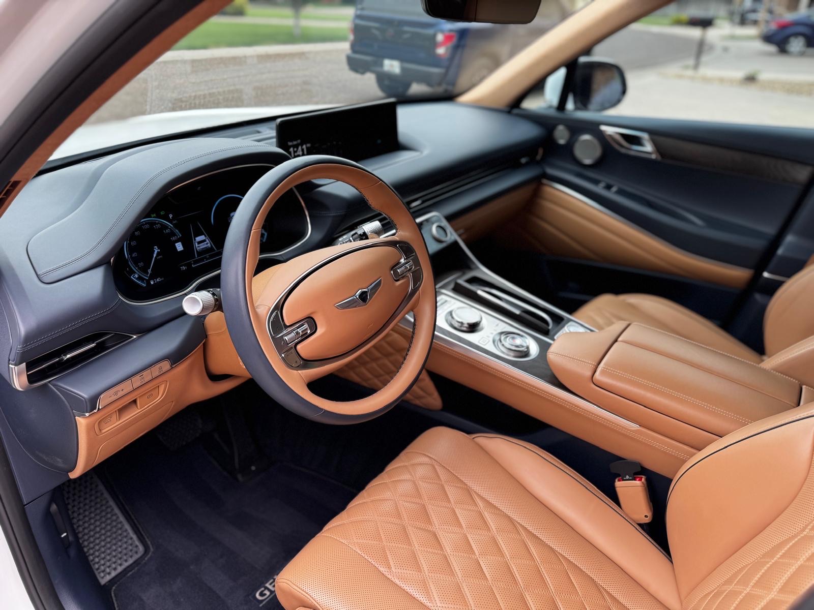 Genesis GV80 interior, quilted leather detailed
